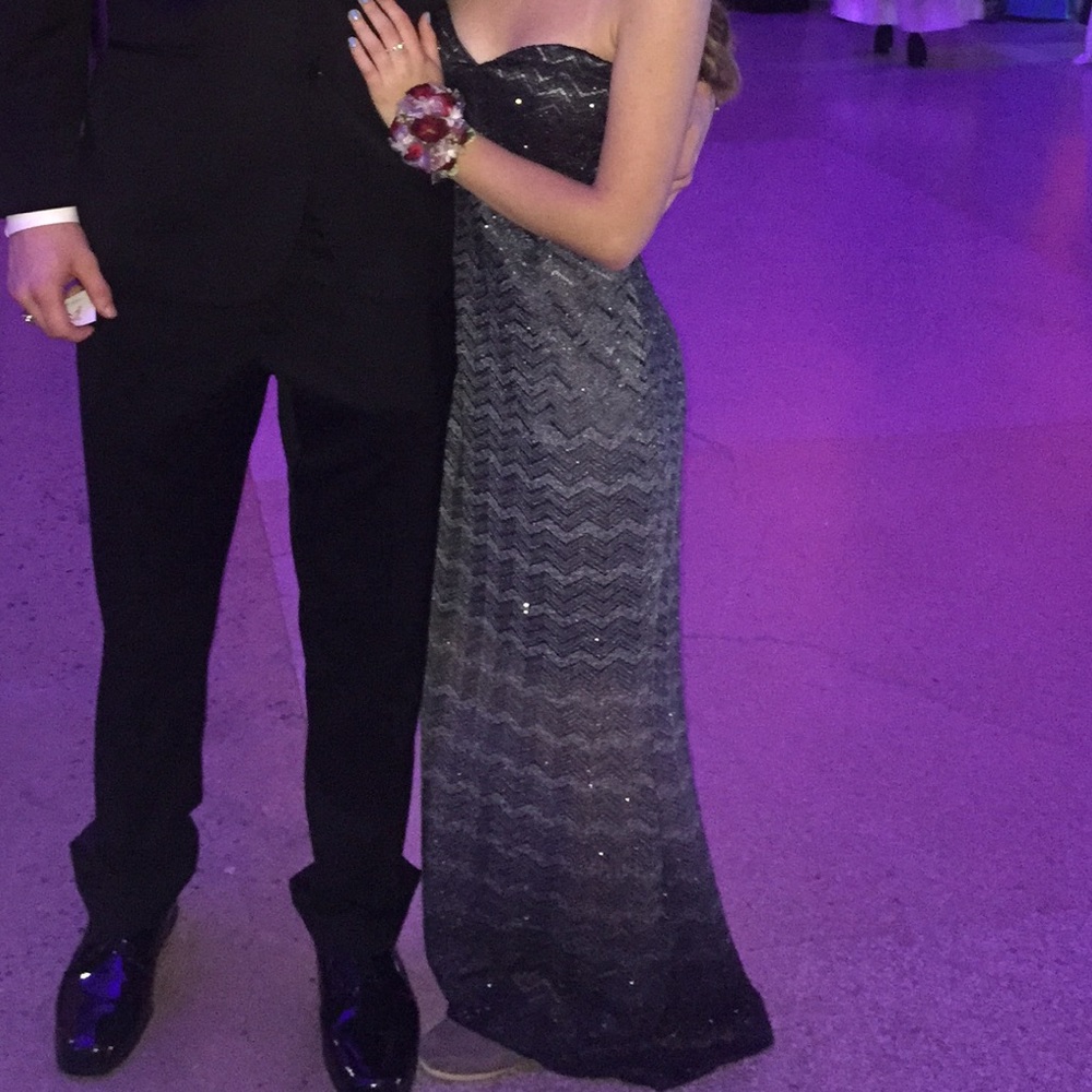 Black to Gray ombré strapless prom dress